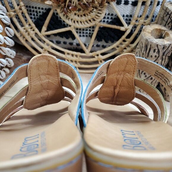 EUC Born Womens 8M Lynae Slip On Sandals Strappy Leather Sand Multi Comfort - Picture 11 of 14